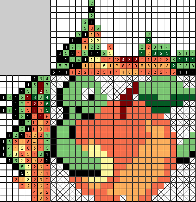 Цветной японский рисунок яблоко с сюрпризом