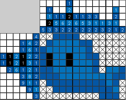 Цветной японский рисунок Маленькая синяя рыба