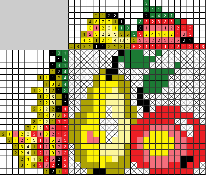 Цветной японский рисунок Груша и яблоко